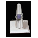 Rectangle Lavender Chalcedony Sterling Silver Ring