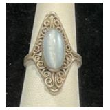 STERLING SILVER & MOONSTONE FILIGREE NAVETTE RING