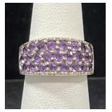 STERLING SILVER & AMETHYST RING - 7.8GM SIZE 6.5