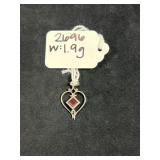 STERLING SILVER HEART PENDANT W/ SQUARE-CUT RED