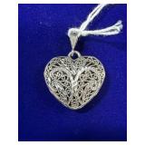 STERLING SILVER HOLLOW FILIGREE HEART PENDANT -