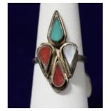 Zuni Sterling Silver Inlaid Multi Stone Ring