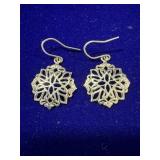PAIR OF STERLING SILVER FLORAL MANDALA DROP