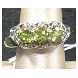 Peridot 3 Stone Sterling Silver Ring
