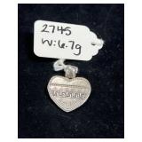 STERLING SILVER HEART SHAPED PENDANT W/ GREEK KEY