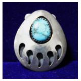 Native American Bear Paw Turquoise Bolo Tie Clip
