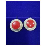 PAIR OF STERLING SILVER EARRINGS W/ BRIGHT RED