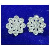 PAIR OF STERLING SILVER FLOWER SHAPED EARRINGS W/