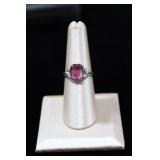 Emerald Cut Pink Stone Sterling Silver Ring