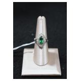 925 Vivid Marquise Cut Green Center w/ Halo Ring