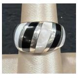 Mother of Pearl Black Onyx Deco Style 925 Ring