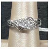CZ Twisted Bypass Sterling Silver Band Ring