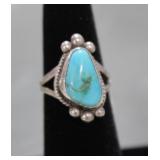 Navajo Sterling Silver Turquoise Bead Bezel Ring