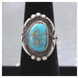 Navajo Signed JD Turquoise Sterling Silver Ring
