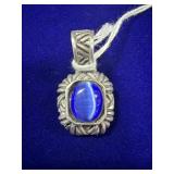 VINTAGE STERLING SILVER PENDANT W/ OVAL BLUE