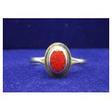 Red Coral Chip Mosaic Sterling Silver Bracelet