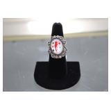 Navajo Zuni Sterling Inlay Cardinal Bird Ring