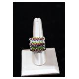 Sterling SIlver Multi-Gemstone Stripped Band Ring