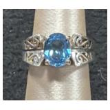 Aquamarine Sterling Silver Filigree Ring