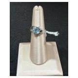 Blue Topaz & CZ Sterling Silver Bypass Ring