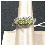 Peridot 3 Stone Sterling Silver Ring
