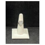 STERLING SILVER HEART SHAPED WHITE STONE RING -
