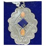 Artisan Scalloped Silver Pendant w/ 3 Stones