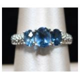 Sterling Silver 3 Stone Blue Topaz Ring