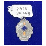 Artisan Scalloped Silver Pendant w/ 3 Stones