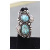 Navajo Sterling Feather w/ 2 Turquoise Stone Ring