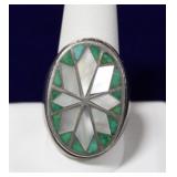 Zuni Navajo Sterling Silver Starburst Inlaid Ring