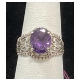 STERLING SILVER & AMETHYST RING - 3.7GR - SIZE 7
