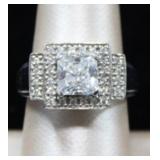 Sterling Silver Engagement Princess Cut Ring