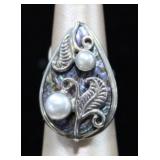 Merav 925 Abalone Shell Inlay Teardrop Ring