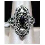 Intricate Filigree Oval Locket Ring w/ Black Stone