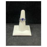 STERLING SILVER & BLUE SAPPHIRE 3-STONE RING -