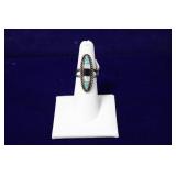 Zuni Sterling Inlay Marquise Multi Stone Ring