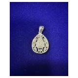 STERLING SILVER ORNATE TEARDROP FILIGREE PENDANT