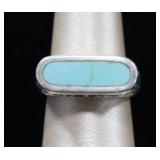Sterling Floral Band w/ Long Turquoise Gem Ring
