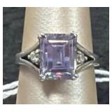 Emerald Cut Light Purple Gem Sterling Ring