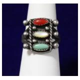 Zuni Sterling Silver Stacked Stone Ring