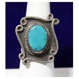 Native American Oval Turquoise Sterling Ring