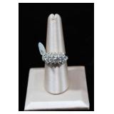 Sterling Silver 3 Row Stacked CZ Cluster Ring