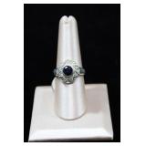 Art Deco Style Blue Sapphire Sterling Ring