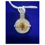 STERLING SILVER & CITRINE PENDANT - WEIGHS