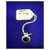 STERLING SILVER & ONYX OVAL PENDANT - WEIGHS