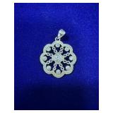 STERLING SILVER & CUBIC ZIRCONIA FLORAL PENDANT -