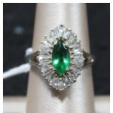 925 Vivid Marquise Cut Green Center w/ Halo Ring