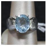 Large Oval Blue Topaz Sterling Silver Ring