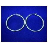 PAIR OF LARGE STERLING SILVER HOOP EARRINGS W/